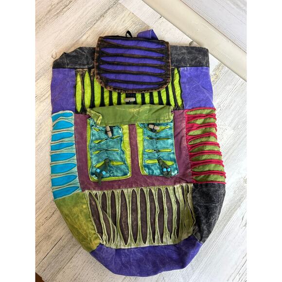 Rising International cotton boho multicolor backpack lined patchwork bag - Picture 1 of 5